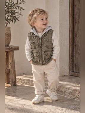 Baby Gap 18-24M Olive Utility Cargo Hooded Vest Military Gorpcore